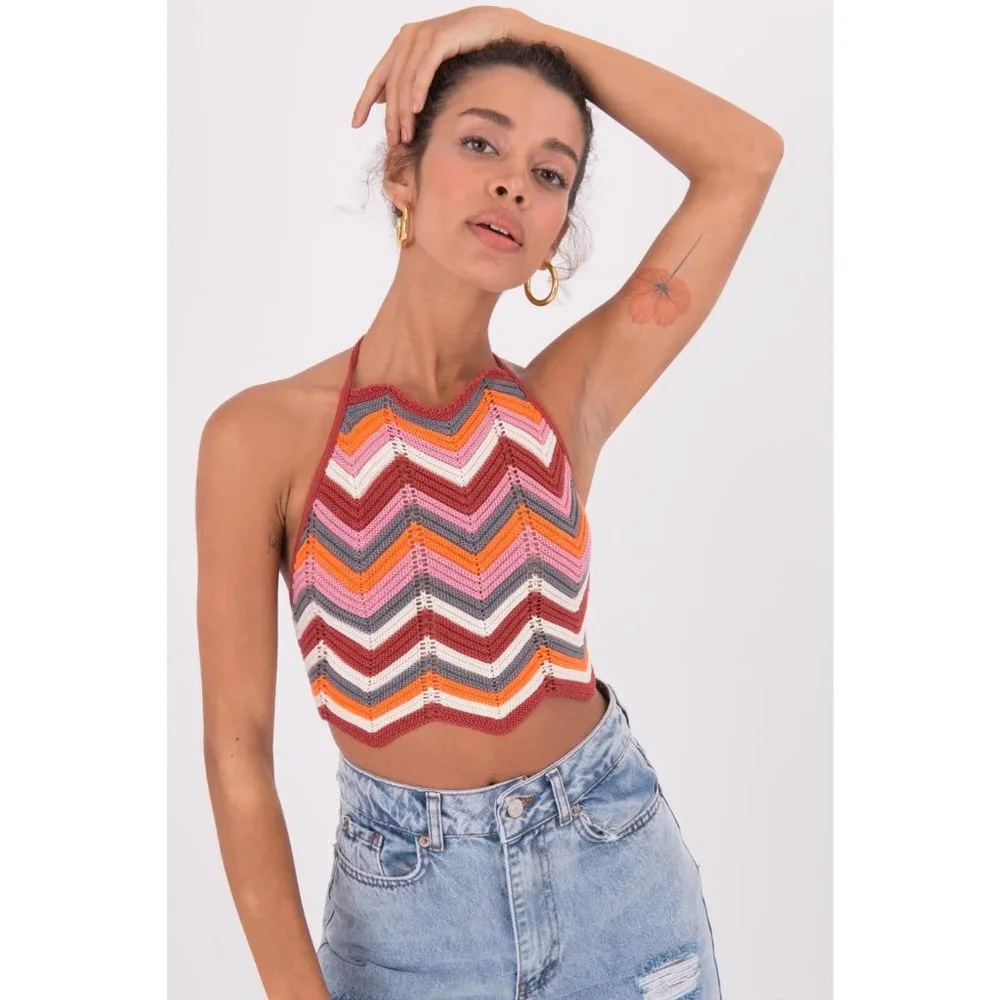 Crochet Halter Top - Retro Rainbow - Picture 2 of 8